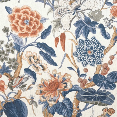 Thibaut Hill Garden Linen In Brick & Navy